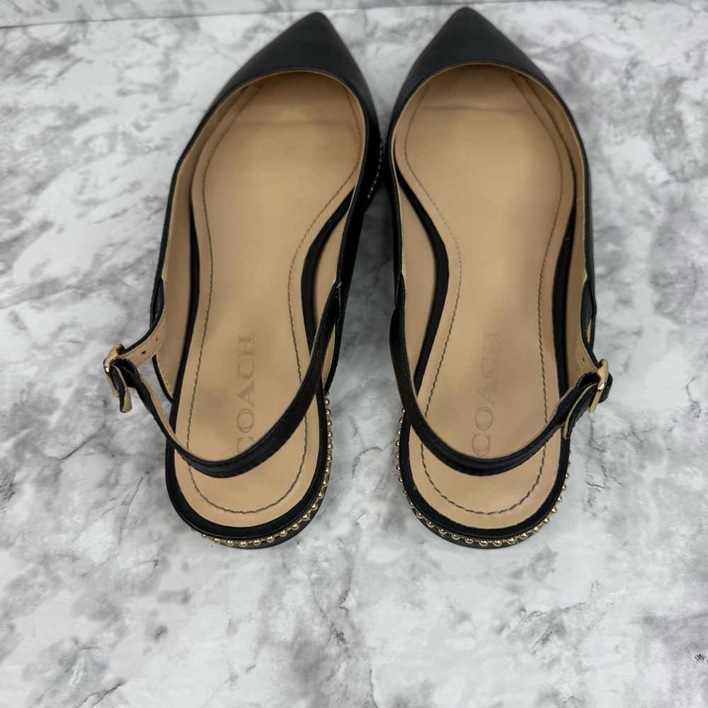 COACH Vae Skimmer Studded Slingback Flats Black  Leather Women’s Sz 10B - Picture 9 of 16